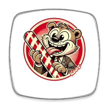 Funny animal in suit with candy cane - Square fridge magnet - white - Front