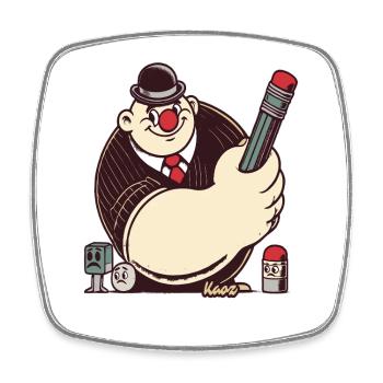 Retro-Cartoon-Mann mit großem Stift - Viereckiger Kühlschrankmagnet - Weiß - Vorne