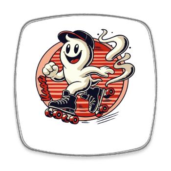 Smelly little ghost on roller skates - Square fridge magnet - white - Front