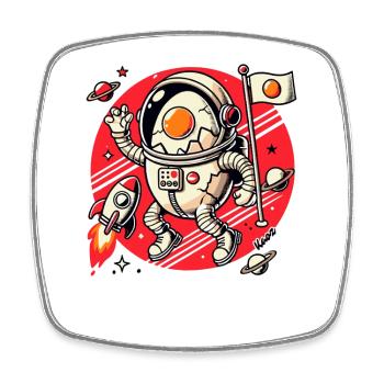 Astronaut Ei mit Rakete im Weltraum mit Planeten - Viereckiger Kühlschrankmagnet - Weiß - Vorne
