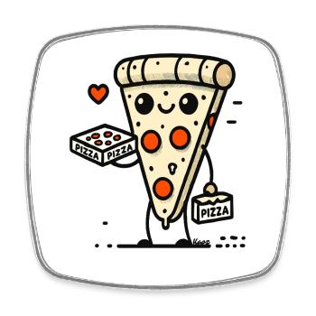 Pizza Slice Boy : livreur drôle - Magnet carré - blanc - Devant