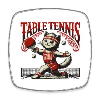 Niedliche Katze Tischtennis Vintage Stil Retro - Viereckiger Kühlschrankmagnet - Weiß - Vorne