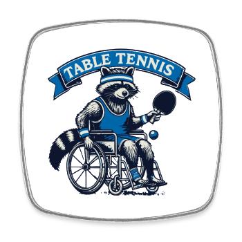 Tischtennis Waschbär Rollstuhlfahrer Vintage - Viereckiger Kühlschrankmagnet - Weiß - Vorne