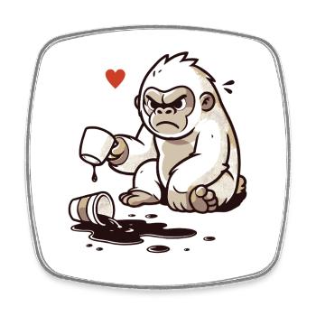 Kleiner Gorilla verschüttet Kaffee - Viereckiger Kühlschrankmagnet - Weiß - Vorne