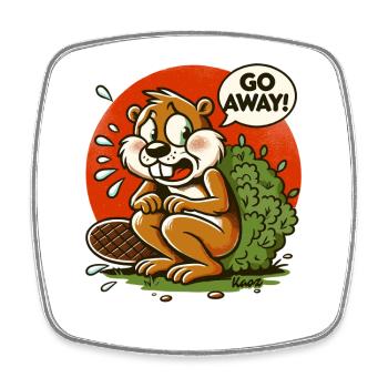 Squirrel takes a break behind bush, Go away! - Square fridge magnet - white - Front