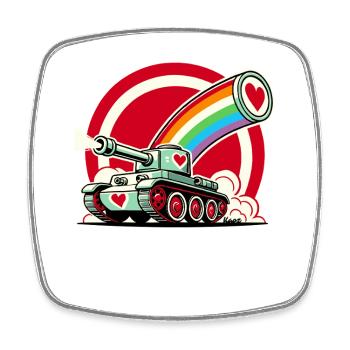 Regenbogen-Panzer, schießt Herzen der Liebe - Viereckiger Kühlschrankmagnet - Weiß - Vorne