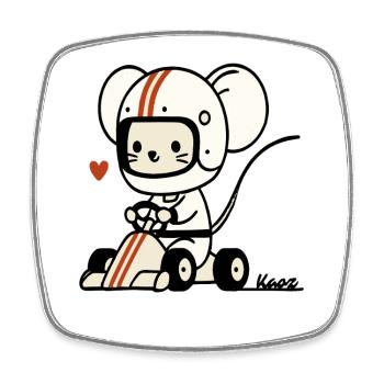 Go-Kart Maus-Rennfahrer - Viereckiger Kühlschrankmagnet - Weiß - Vorne
