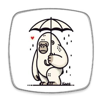 Sad gorilla with umbrella - Square fridge magnet - white - Front