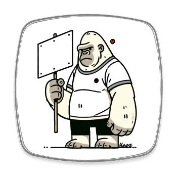 Gorilla mit leerem Schild: Deine Text hier - Viereckiger Kühlschrankmagnet - Weiß - Vorne