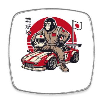 Gorille japonais en tant que pilote de course JDM - Magnet carré - blanc - Devant