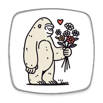Sanfter Gorilla mit Blumenstrauß - Viereckiger Kühlschrankmagnet - Weiß - Vorne