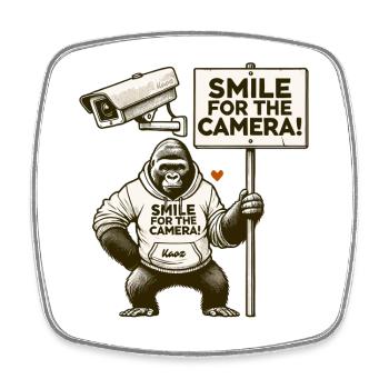 Monkey Surveillance: Smile for the Camera - Square fridge magnet - white - Front