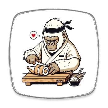 Sushi-Meister Gorilla mit Banane - Viereckiger Kühlschrankmagnet - Weiß - Vorne