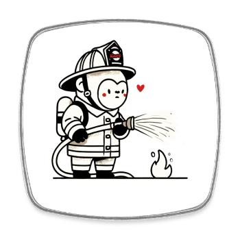 Little gorilla firefighter - Square fridge magnet - white - Front