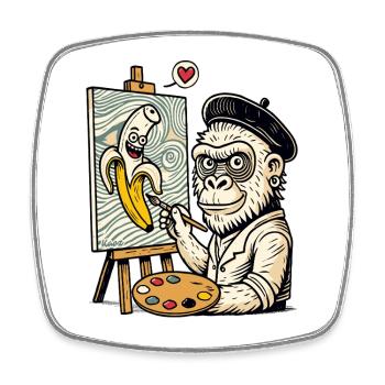 Kunst & Humor: Künstler Gorilla malt Banane - Viereckiger Kühlschrankmagnet - Weiß - Vorne
