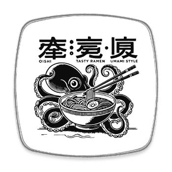 Octopus Eats Ramen Japan Retro Ukiyo-E - Square fridge magnet - white - Front