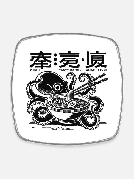 Poulpe mange des ramen Japon Retro Ukiyo-e - Magnet carré - blanc
