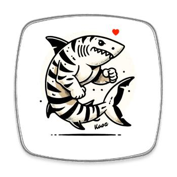Muskulöser Tigerhai: Hai Kraftpaket der Meere - Viereckiger Kühlschrankmagnet - Weiß - Vorne