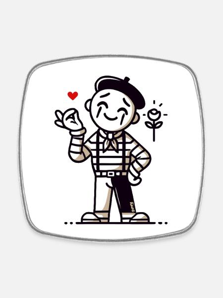Mime français joyeux - Magnet carré - blanc
