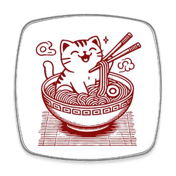 Kawaii Cat With Ramen Noodles Streetwear - Square fridge magnet - white - Front