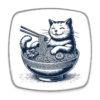 Kawaii Ramen Cat Nouilles Japonaises Streetwear - Magnet carré - blanc - Devant