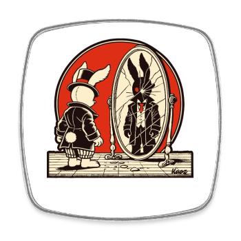 Düsterer Hase vor zerbrochenem Spiegel - Viereckiger Kühlschrankmagnet - Weiß - Vorne