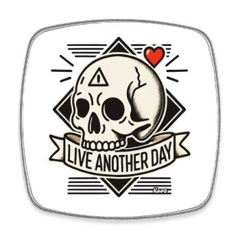 Skull with Heart: Live Another Day - Square fridge magnet - white - Front