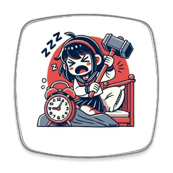 Fille fatiguée avec un marteau et un réveil - Magnet carré - blanc - Devant