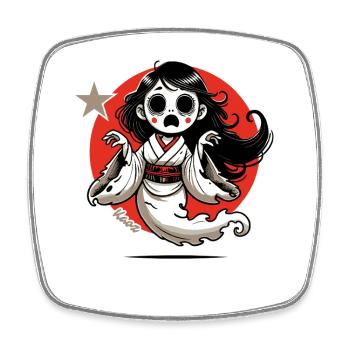 lustiger Japanischer Cartoon Geister-Geisha - Viereckiger Kühlschrankmagnet - Weiß - Vorne
