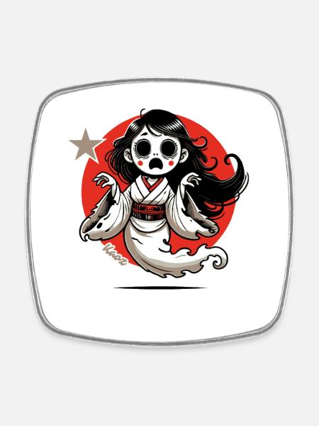 Funny Japanese Cartoon Ghost Geisha - Square fridge magnet - white