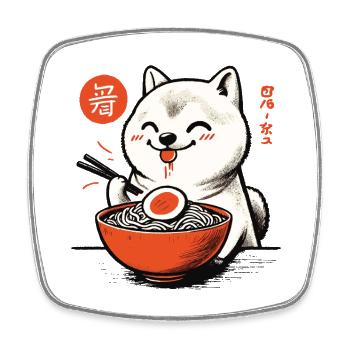 Ramen Noodles Love Shiba Dog Japan Retro Ukiyo-E - Square fridge magnet - white - Front