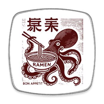 Ukiyo-E Ramen Nudeln Oktopus Retro Japan Stil - Viereckiger Kühlschrankmagnet - Weiß - Vorne
