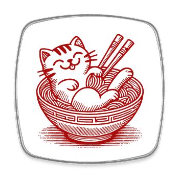Kawaii Katze in Ramen Nudeln Japanisches Essen - Viereckiger Kühlschrankmagnet - Weiß - Vorne