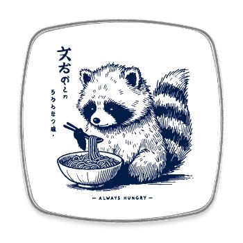 Japon Anime Streetwear Raton laveur Ramen Rétro Kawaii - Magnet carré - blanc - Devant