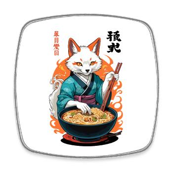 Kitsune Ramen Nudeln Kawaii Japan Retro Ukiyo-e - Viereckiger Kühlschrankmagnet - Weiß - Vorne