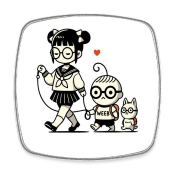 japanisches Schulmädchen, kleiner Brudermit Hund - Viereckiger Kühlschrankmagnet - Weiß - Vorne