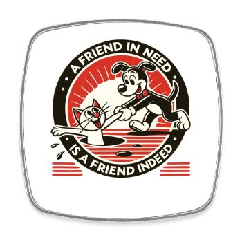 Aider, secourir et être amis – chien et chat - Magnet carré - blanc - Devant