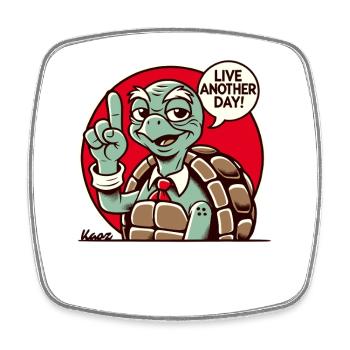 Live another day, old grandpa turtle - Square fridge magnet - white - Front