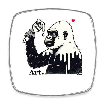 Gorilla artist, customer with brush and paint - Square fridge magnet - white - Front