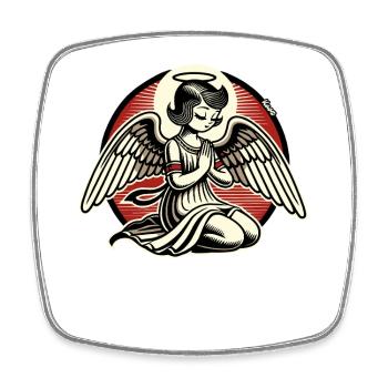 Dessin animé rétro ange en prière - Magnet carré - blanc - Devant