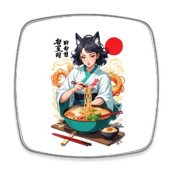 Ramen Ukiyo-E Streetwear Retro Ästhetik Kemonomimi - Viereckiger Kühlschrankmagnet - Weiß - Vorne