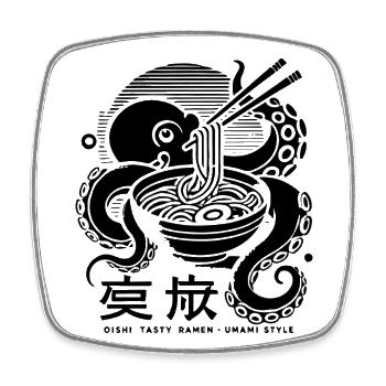 Octopus Eats Ramen Japan Retro Ukiyo-E - Square fridge magnet - white - Front