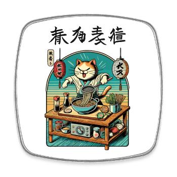 Kawaii Ramen Chefkoch Katze Japan Ukiyo-E Retro - Viereckiger Kühlschrankmagnet - Weiß - Vorne