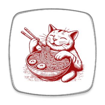 Ramen Noodles Kawaii Cat Streetwear Japonais - Magnet carré - blanc - Devant