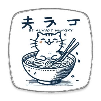 Kawaii Ramen Cat Streetwear Japanese Noodles - Square fridge magnet - white - Front