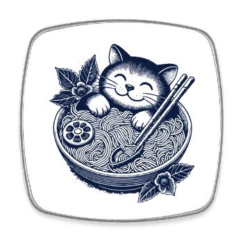 Kawaii Cat Ramen Noodles Streetwear Japonais - Magnet carré - blanc - Devant