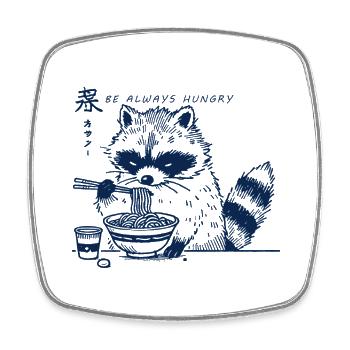 Ramen Noodles Kawaii Raccoon Anime Streetwear - Square fridge magnet - white - Front