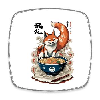 Kitsune Fuchs Ramen Retro Ukiyo-e Japan Kawaii - Viereckiger Kühlschrankmagnet - Weiß - Vorne