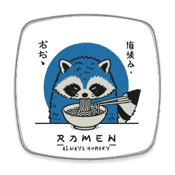 Ramen Nouilles Raton laveur Kawaii Rétro Streetwear - Magnet carré - blanc - Devant