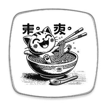 Kawaii Ramen Cat Japanese Noodles Streetwear - Square fridge magnet - white - Front